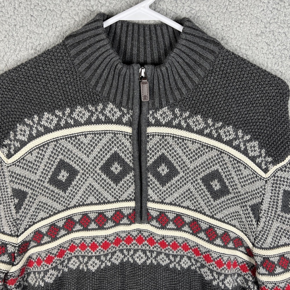 Izod Mens Fair Isles Sweater Size L Gray 1/4 Zip Pullover Mock Neck‎ Knit Nordic - Picture 2 of 13